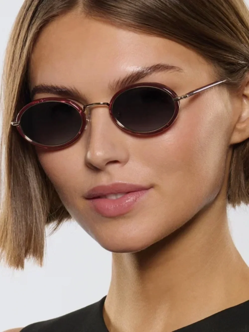 KREWE “KATE” Oval Sunglasses in Bordeaux with Dark Lenses